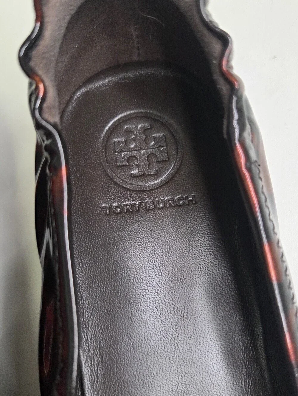 Tory Burch Minnie Travel Ballet Flats Patent Leather Tortoise Design Sz 8.5 New!